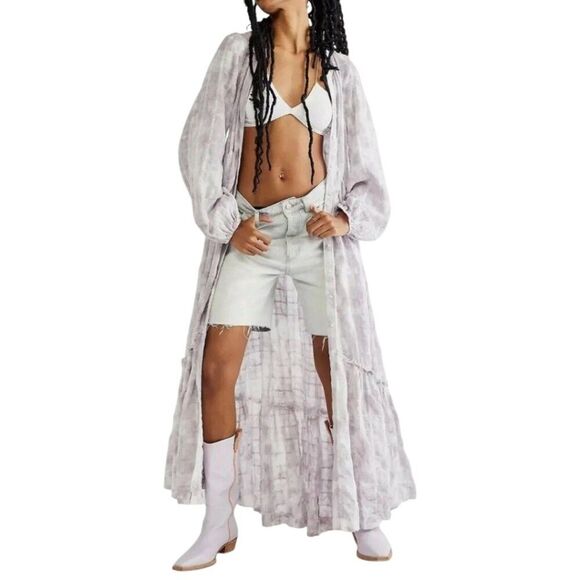 Free People Women's Washed Tie Dye Edie Maxi Boho Dress Button Long Sleeve Small - Picture 1 of 11